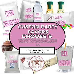 9 Choose 9 Custom Party Favors, Custom Birthday Labels, Custom Party Labels, Custom Chip bag wrappers Templates, Digital Download