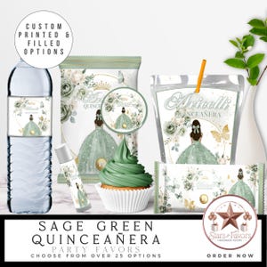 Sage Green Quinceañera Party Favors – Printed or Filled | Over 25 Favor Options | Custom Sweet 15 & Sweet 16 Decorations chip bags snack
