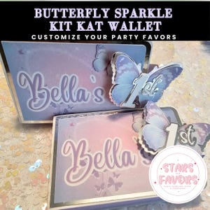 Carteira de barra de chocolate KitKat Butterfly Sparkle para festa de aniversário, chá de bebê, embrulho de aniversário, feito à mão, papel, luxo, lembrancinha de festa