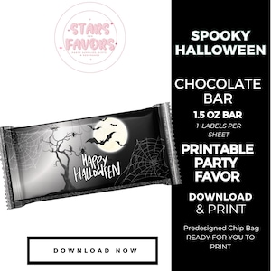 Spooky Happy Halloween Party Favor Circle Chocolate Bar Wrapper Classroom Haunted Party Printables Instant Digital Download