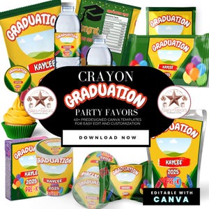 Crayon Graduation Party Favor Templates: 40+ Editable Designs (Digital Download)