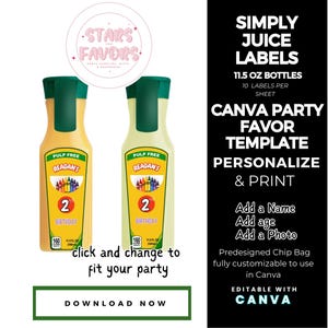 Crayon Color Birthday Party Personalized Simply Juice Wrapper Label CANVA templates Custom Favor snack bags favors DIGITAL DOWNLOAD