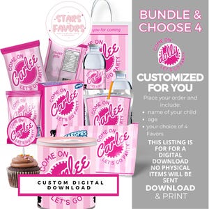 Choose 4 Classic Pink Fashion Doll Birthday Party Favor bundle, party favor package custom chip bags snack bags kids favors DIGITAL DOWNLOAD