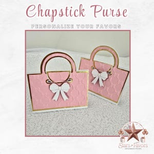 Pink Bow Chapstick Purse Party Favors, Sweet 16, Wedding Favor, Baby Shower, Custom Chapstick Favors, Quinceneara, Bridal Shower Party Decor