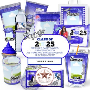 Congrats Class of 2025 Graduation Blue Silver Custom Party Favor party bundle,party favor package custom chip bags snack bags kids favors