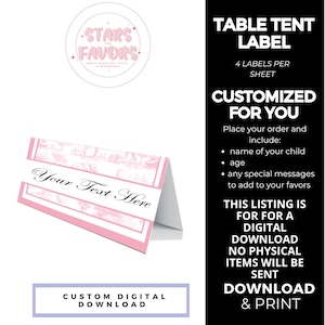 Toile de Jouy Safari Party Custom Table Tent Food label custom party decor, Pink Vintage party personalized Treat Favors DIGITAL DOWNLOAD