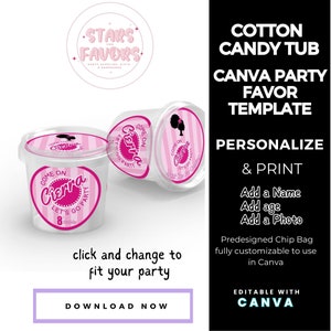 Afro Fashion Doll Lets Go Party Birthday Party Cotton Candy Wrapper Label CANVA templates Custom Favor bags snack bags favors