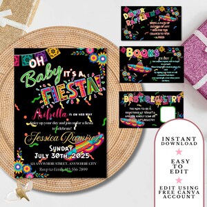 Mexican Baby Shower invitation template Editable Fiesta Shower Invite, Mexican theme party digital invitation, Editable Canva Template