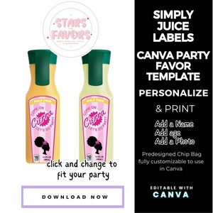 Afro Fashion Doll Lets Go Party Birthday Party Simply Juice Labels CANVA templates Custom Favor party favor bags snack bags favors