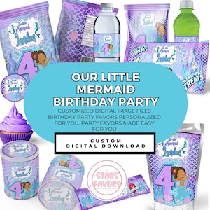 Unsere kleine Meerjungfrau Geburtstagsparty Benutzerdefinierte Party Favor benutzerdefinierte Bundle, Under The Sea Gastgeschenk Paket benutzerdefinierte Chip Snack DIGITAL DOWNLOAD