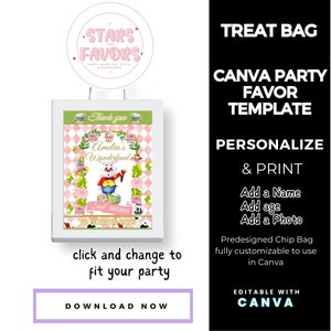 Alice in Wonderland Treat Bag Label: Custom Party Favor Canva Template