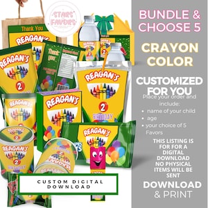 Choose 5 Crayon Color Birthday Party Favor bundle, party favor package custom chip bags snack bags kids favors DIGITAL DOWNLOAD