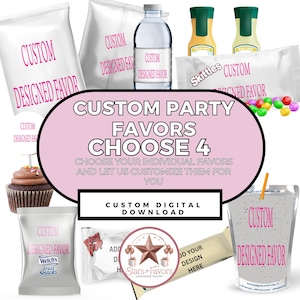 4 Choose 4 Custom Party Favors, Custom Birthday Labels, Custom Party Labels, Custom Chip bag wrappers Templates, Digital Download
