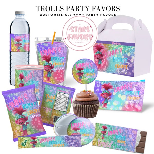 Trolls Biggest Craziest Birthday Party Custom Party Favor custom party bundle,party favor package custom chip bags snack bags kids favors