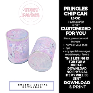 Farfalla Sparkler lavanda compleanno festa personalizzata Pringles Chip Can Wrapper etichetta, viola ragazza partito personalizzato Snack DIGITAL DOWNLOAD