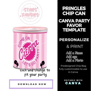 Afro Fashion Doll Lets Go Party Birthday Party Pringles Chip Can Labels Wrapper CANVA templates Custom Favor bags snack bags favors
