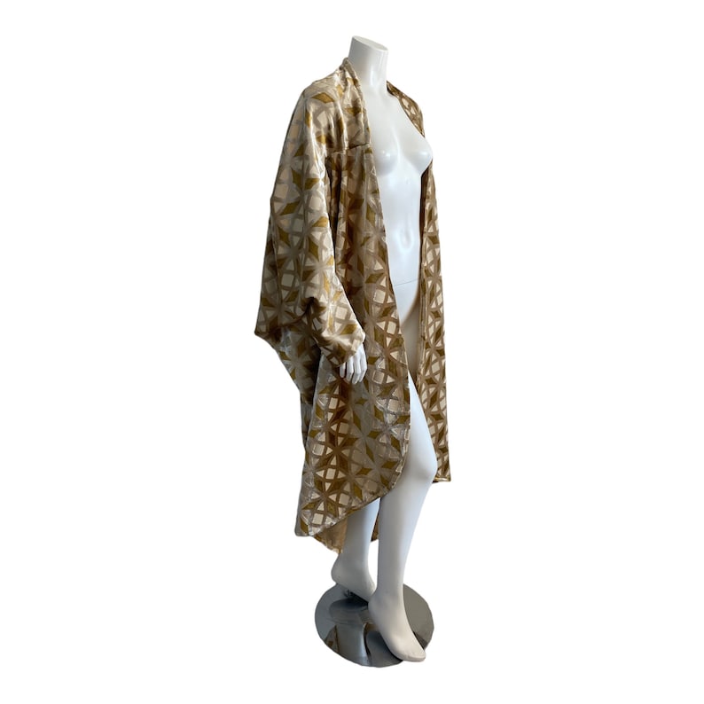 1920s Coats, Flapper Coats, 20s Jackets     1920s Style Cocoon Coat / Gold Beige Cream Kimono / One Size  AT vintagedancer.com