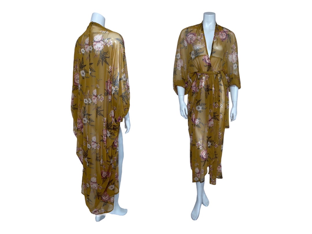 1920s Style Gold Floral Print Cocoon Coat, Kikono Robe, Duster - Etsy