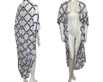 Black and White 1920s Style Kimono Duster, Cocoon Coat, Kimono Robe