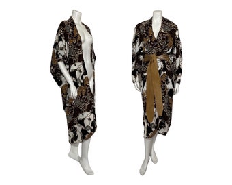 1920s Style Cocoon Coat, Equestrian Print  Duster, Kimono Robe