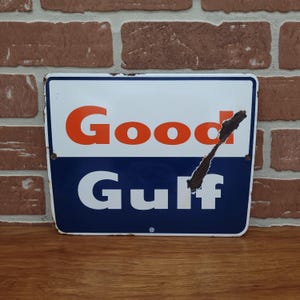 1960s Gulf Gas Pump Sign | Retro Automotive Collectible, Porcelain Gas and Oil Sign, Classic Gas Station, Petroliana, Classic Car Enthusiast
