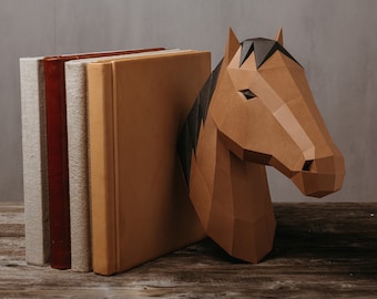 Horse Head, DIY Horse papercraft, Wall art, Origami Horse, Low poly horse