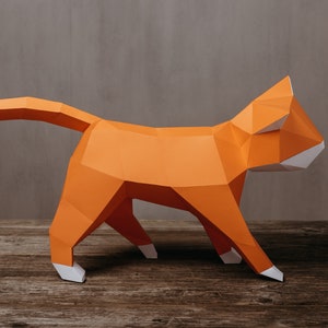 Cat papercraft, 3d low poly paper cat template
