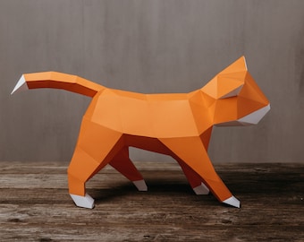 Cat papercraft, 3d low poly paper cat template