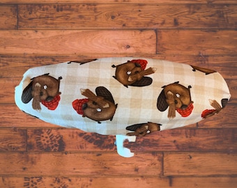 Buffalo Plaid w Beaver Cotton Curling Broom covers ~ plain or with personalization & curling stones ~ Made in Canada ~ Free Shipping