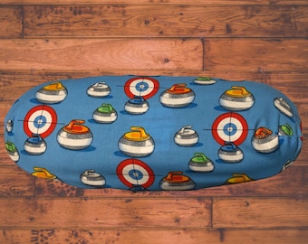 Blauer Cotton Curling Besen bedeckt Lockenwickler Geschenk ~ schlicht oder mit Personalisierung & Curling Steine ~ 100% Made in Canada Versandkostenfrei