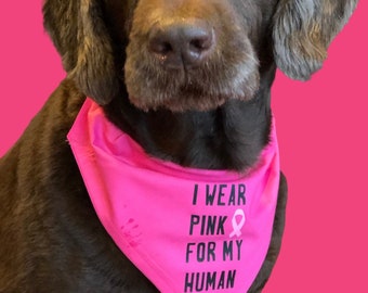 PET Schal für Hunde oder Katzen - ich trage rosa für meinen Menschen mit rosa Band ~ Brustkrebs Anpassung ~ XS S M L ~ Charity
