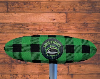 Cotton Curling Broom covers ~ House Wrecker on buffalo plaid or other ~ Made in Canada ~ Curling Club ~ Free Ship - Gift