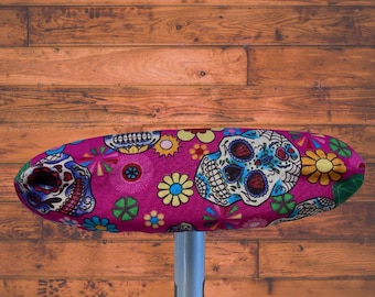 Skulls on Black or Pink Cotton w Flowers Curling Broom covers ~ plain or w personalization & curling stones ~ Made in Canada   Free Shipping