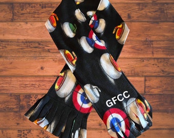 Personalisierte Fleece-Schals - Curling Rocks Stones - Gemütliches Single-Layer-Design Schwarz Weiß Hellblaugrün - Kostenloser Versand in Deutschland! Lockenwickler Geschenk