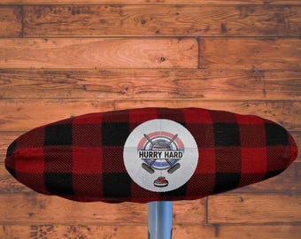 Buffalo Plaid Curling Broom Cover, Hurry Hard! Made in Canada