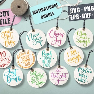 12 motivierende SVG Bundle Set, inspirierende rund geschnittene Dateien für Cricut & Silhouette, positive Nachricht Zitate für Keychain, Schlüsselanhänger Projekt
