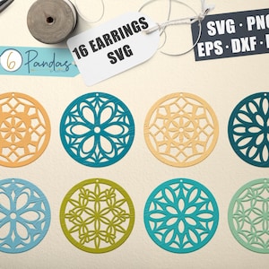 16 Round Earrings SVG Bundle Set, Wood, Acrylic, Leather Circle Template Cut Files tor Cricut, Silhouette, Cnc, Laser, Mandala Coaster Set