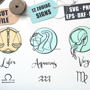 12 Sternzeichen SVG Bundle Set, Horoskop geschnitten Dateien für Cricut, Silhouette, Cnc, Laser, Sternzeichen, digitale Clipart