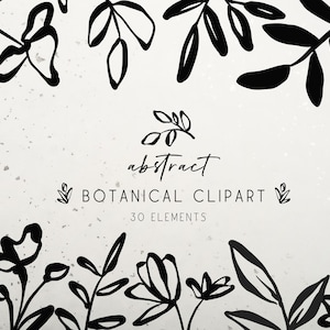 Abstract Botanical Clip Art Set, Hand Drawn Floral Fine Art, PNG Line ...