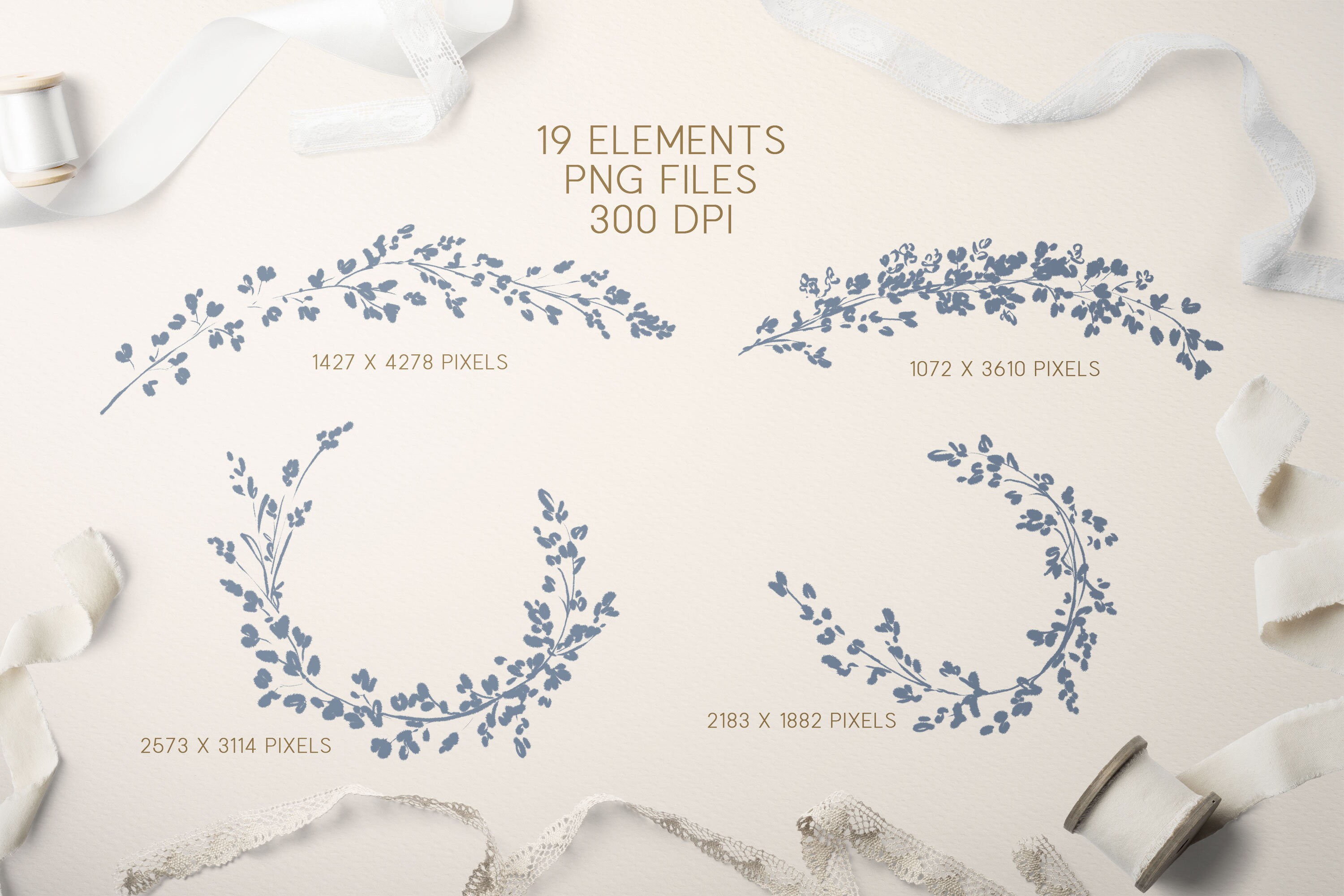 Dusty Blue Botanical Clipart, Wedding Flower Frames Line Art, Hand