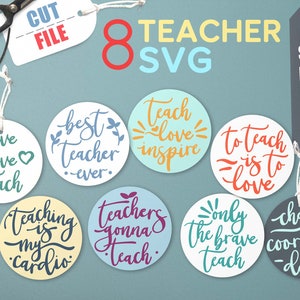 8 Lehrer SVG Bundle, Positive Nachricht Lehrer Leben Zitate Set, Back To School Cut Dateien für Schlüsselbund, Aufkleber, T-Shirt Projekte