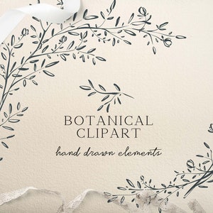 Botanical Clip Art, Wedding Flower Frames Clip Art, Hand Drawn Fine Art, Border Leaves Line Art Illustration, Wedding Monogram Logo Design