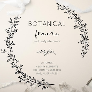 Imágenes prediseñadas de marcos y elementos botánicos, elegante arte de línea de borde de boda PNG, papelería de cresta de monograma de boda simple y diseño de logotipo