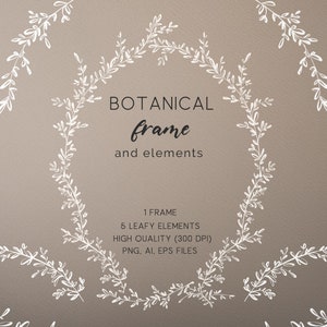 Conjunto de imágenes prediseñadas de elementos botánicos, elegante arte de línea de borde de boda, marco frondoso PNG, papelería de cresta de monograma de boda simple y diseño de logotipo