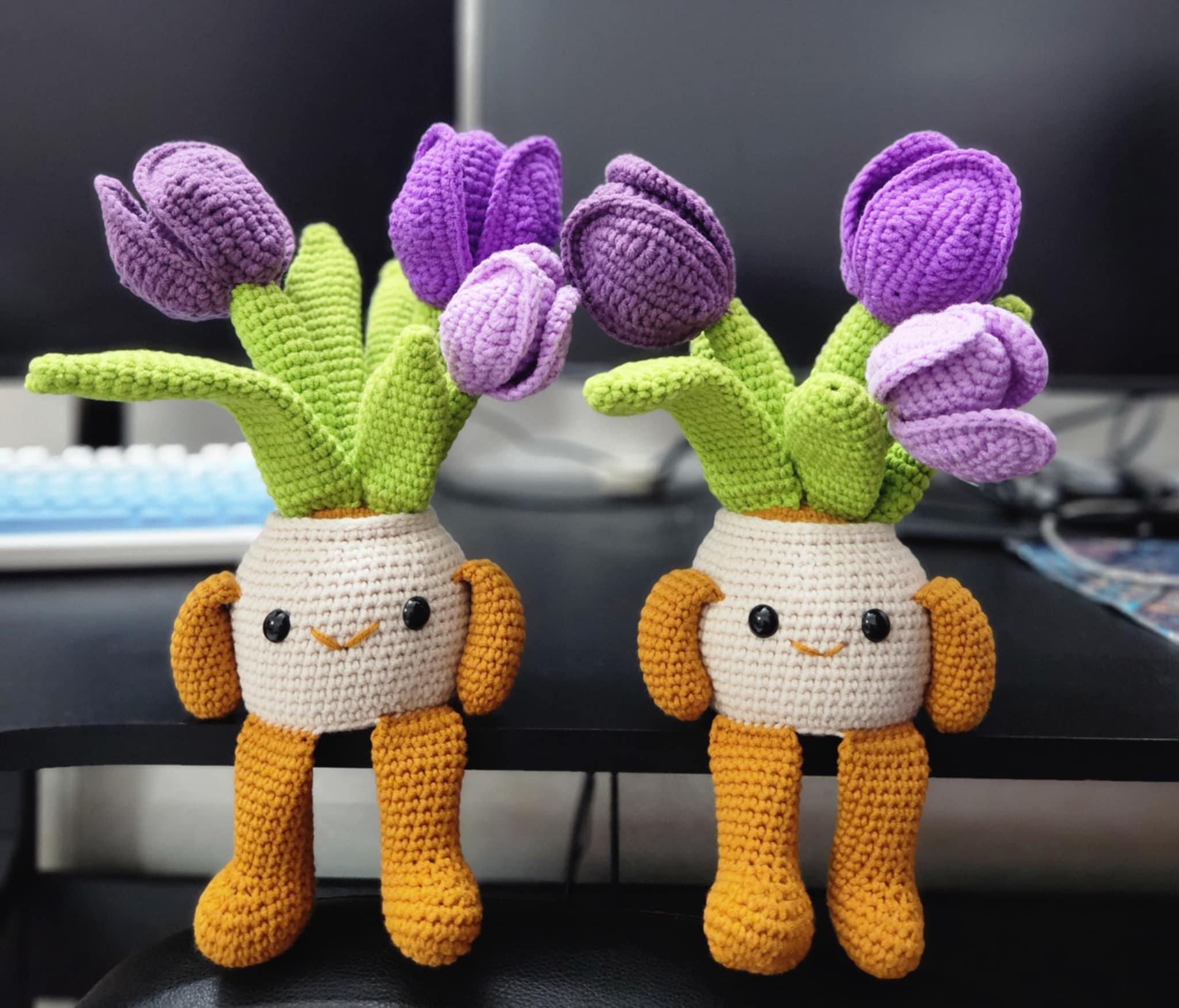 Sunflower & Tulip Crochet Pot Pattern - Amigurumi Flower Pot PDF - Crochet Sunflower Tulip Pattern - Cute Plant Decor