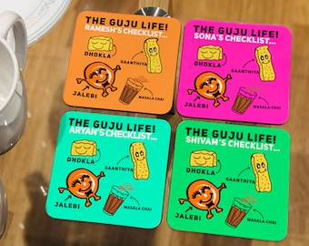 Personalised coaster - Guju checklist, Gujju coaster, Gujurati coaster, chai coaster coaster