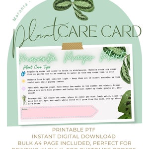 Maranta gebed plantenverzorgingskaart | Digitale download, plantenlabels, afdrukbare instructies, plantensittercadeau,