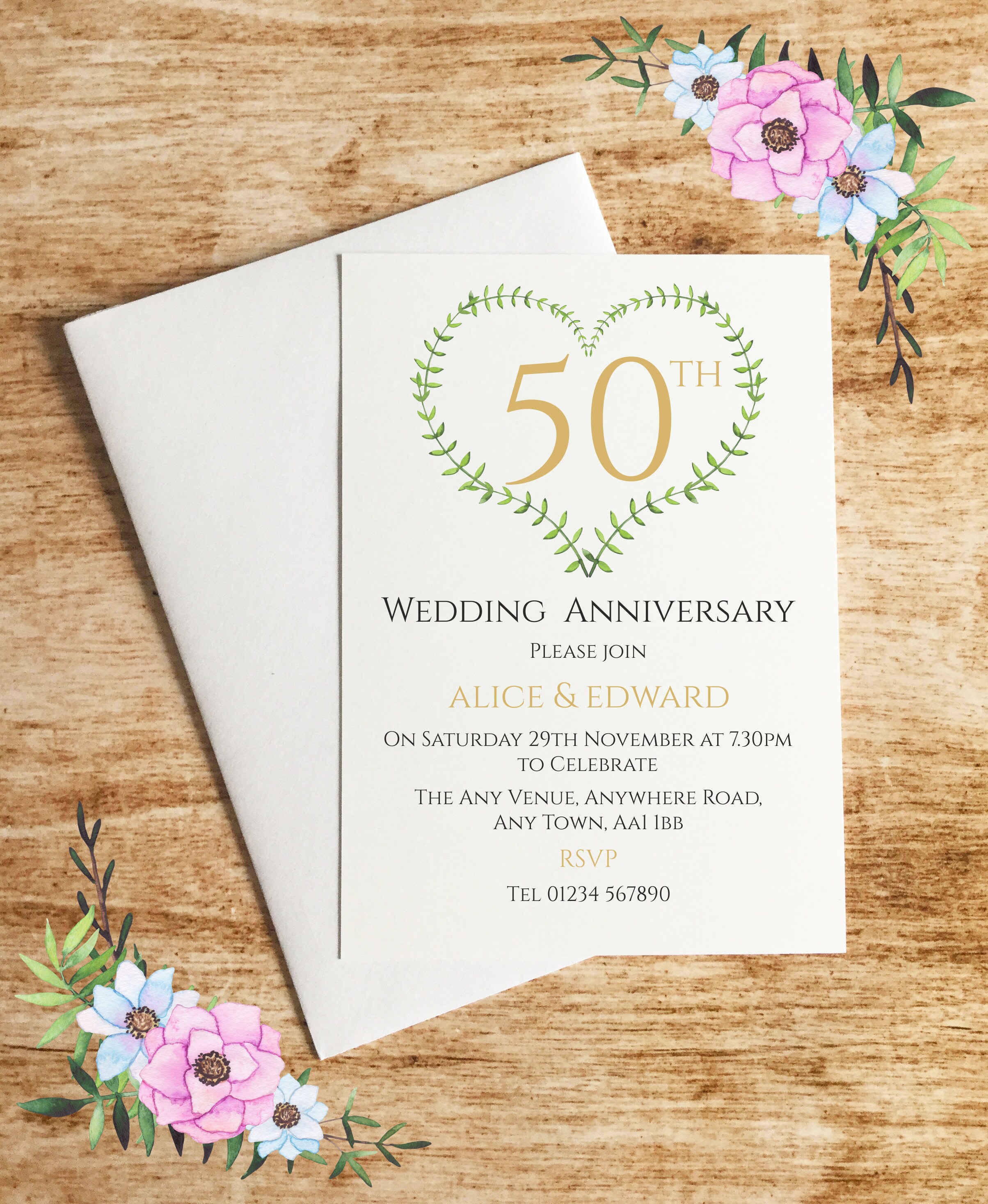 Personalised Golden Wedding Anniversary Invitations Envelopes Etsy UK