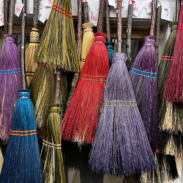 Natural whisk brooms with dyed broom corn