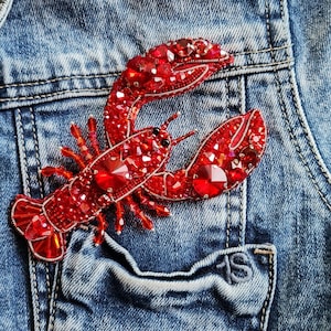 Roter Hummer Perlen Brosche: Handgemachte Flusskrebs Brosche Anstecknadel